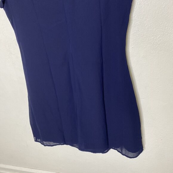 New Rihoas Navy Round Neck Side Split Mini Dress Button Detail Women’s Large - Picture 8 of 13